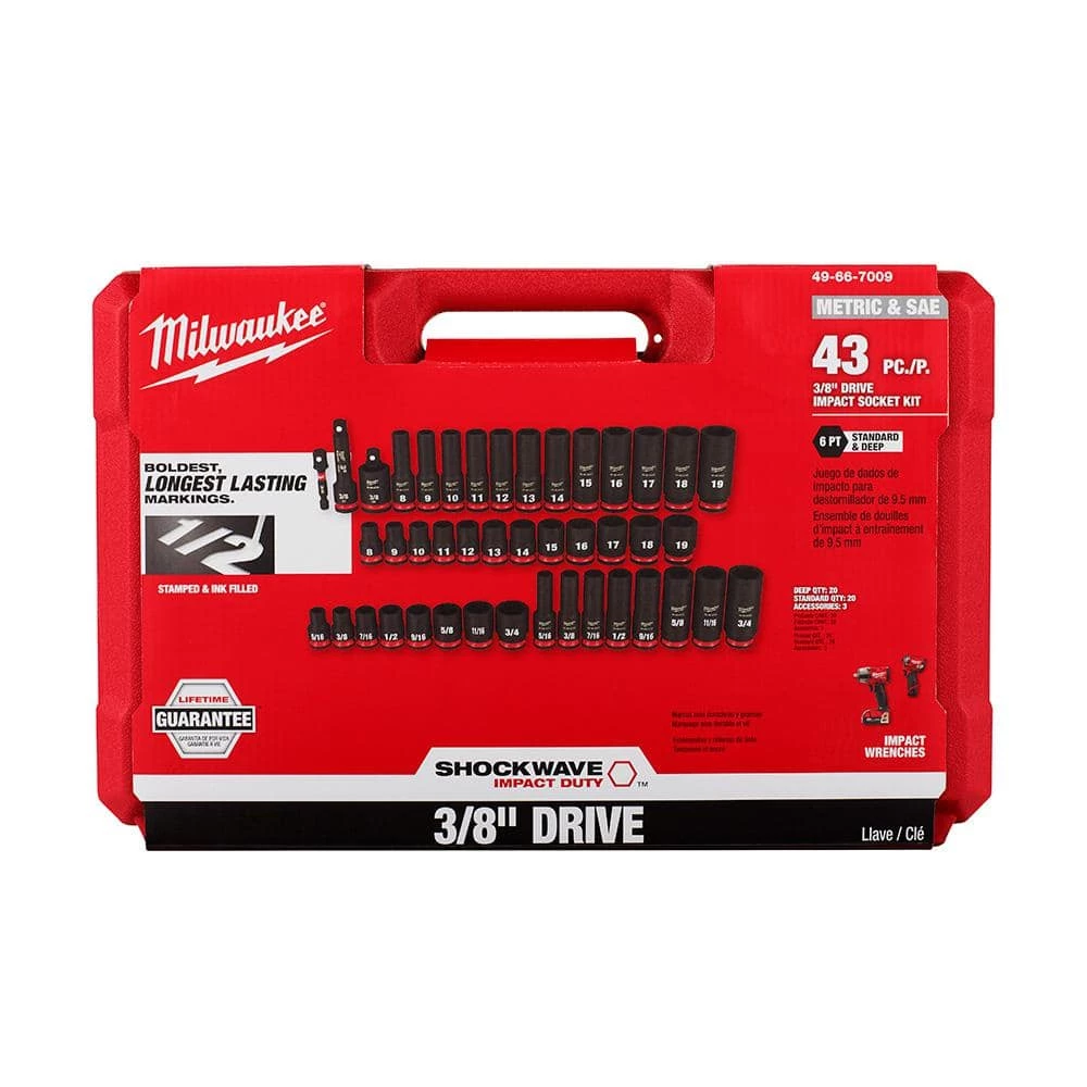 Milwaukee M12 FUEL 12V Brushless Cordless Stubby 3/8 in. Impact Wrench Kit with 3/8 in. Drive SAE/Metric Socket Set (43-Piece) 10 Milwaukee M12 FUEL 12V Brushless Cordless Stubby 3/8 in. Impact Wrench Kit with 3/8 in. Drive SAE/Metric Socket Set (43-Piece) - Image 8