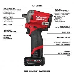 Milwaukee M12 FUEL 12V Lithium-Ion Brushless Cordless Stubby 1/2 in. Impact Wrench Kit with 6.0Ah Battery -Power Tools Sales Store milwaukee impact wrenches 2555 22 48 11 2460 40 1000