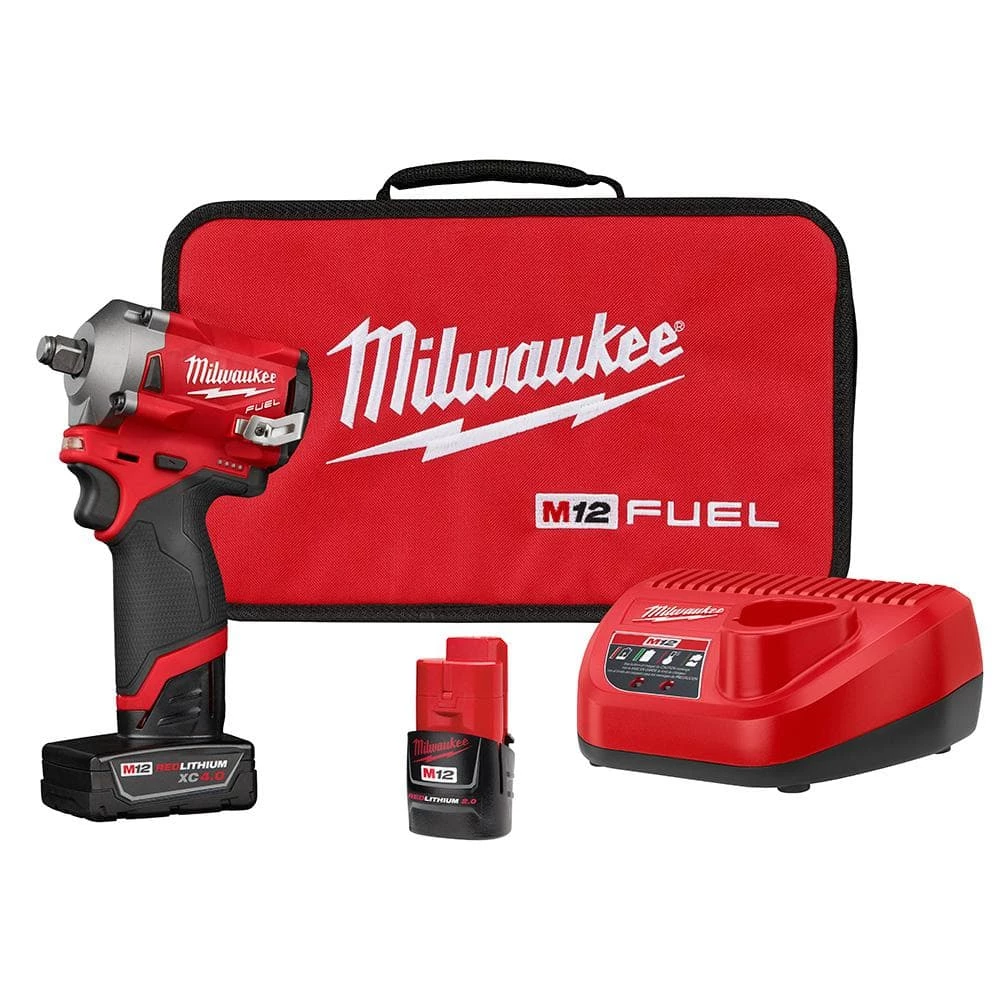 Milwaukee M12 FUEL 12V Lithium-Ion Brushless Cordless Stubby 1/2 in. Impact Wrench Kit with One 4.0 and One 2.0Ah Batteries 3 Milwaukee M12 FUEL 12V Lithium-Ion Brushless Cordless Stubby 1/2 in. Impact Wrench Kit with One 4.0 and One 2.0Ah Batteries