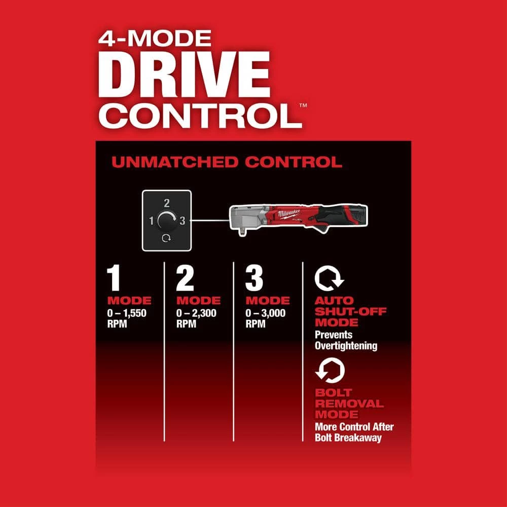 Milwaukee M12 FUEL 12V Lithium-Ion Brushless Cordless 3/8 in. Right Angle Impact Wrench With 3.0 Ah Battery Pack (2-Pack) 8 Milwaukee M12 FUEL 12V Lithium-Ion Brushless Cordless 3/8 in. Right Angle Impact Wrench With 3.0 Ah Battery Pack (2-Pack) - Image 6