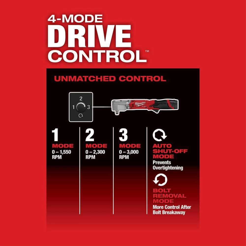 Milwaukee M12 FUEL 12V Lithium-Ion Brushless Cordless 1/2 in. Right Angle Impact Wrench With 3.0 Ah Battery Pack (2-Pack) 8 Milwaukee M12 FUEL 12V Lithium-Ion Brushless Cordless 1/2 in. Right Angle Impact Wrench With 3.0 Ah Battery Pack (2-Pack) - Image 6