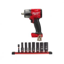 Milwaukee M18 FUEL GEN-2 18V Lithium-Ion Mid Torque Brushless Cordless 1/2 in. Impact Wrench with Socket Set (8-Piece)