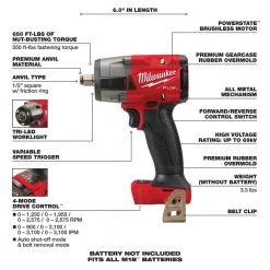 Milwaukee M18 FUEL Gen-2 18V Lithium-Ion Brushless Cordless Mid Torque 1/2 in. Impact Wrench w/Friction Ring (Tool-Only) -Power Tools Sales Store milwaukee impact wrenches 2962 20 a0 1000