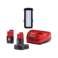 Milwaukee M12 12-Volt Lithium-Ion 4.0 Ah and 2.0 Ah Battery Packs and Charger Starter Kit w/ 700 Lumens Flood Light