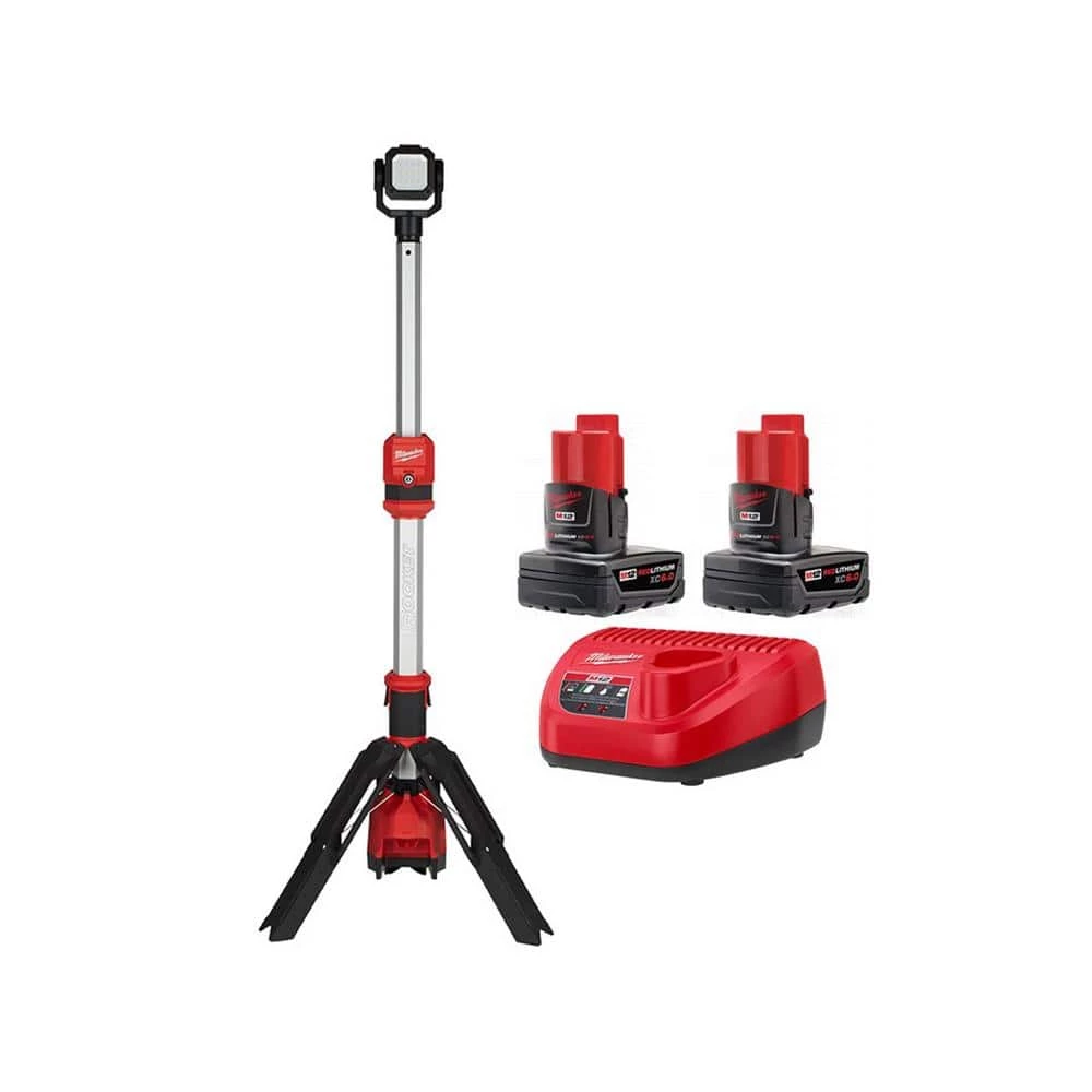 Milwaukee M12 12-Volt Lithium-Ion Cordless 1400 Lumen ROCKET LED Stand Work Light with Two M12 6.0 Ah Battery Packs and Charger 3 Milwaukee M12 12-Volt Lithium-Ion Cordless 1400 Lumen ROCKET LED Stand Work Light with Two M12 6.0 Ah Battery Packs and Charger