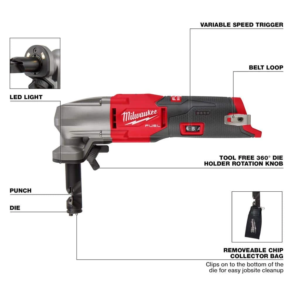 Milwaukee M12 FUEL 12-Volt Lithium-Ion Brushless Cordless 16-Gauge Variable Speed Nibbler (Tool-Only) 6 Milwaukee M12 FUEL 12-Volt Lithium-Ion Brushless Cordless 16-Gauge Variable Speed Nibbler (Tool-Only) - Image 4
