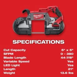Milwaukee M18 FUEL 18V Lithium-Ion Brushless Cordless Deep Cut Band Saw with M18 FUEL HACKZALL Reciprocating Saw -Power Tools Sales Store milwaukee portable band saws 2729 20 2719 20 a0 1000