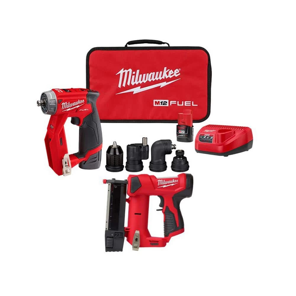 Milwaukee M12 FUEL 12V Cordless 4-in-1 Installation 3/8 in. Drill Driver Kit with M12 23-Gauge Lithium-Ion Cordless Pin Nailer 3 Milwaukee M12 FUEL 12V Cordless 4-in-1 Installation 3/8 in. Drill Driver Kit with M12 23-Gauge Lithium-Ion Cordless Pin Nailer