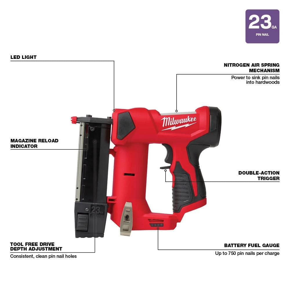 Milwaukee M12 FUEL 12V Cordless 4-in-1 Installation 3/8 in. Drill Driver Kit with M12 23-Gauge Lithium-Ion Cordless Pin Nailer 10 Milwaukee M12 FUEL 12V Cordless 4-in-1 Installation 3/8 in. Drill Driver Kit with M12 23-Gauge Lithium-Ion Cordless Pin Nailer - Image 8