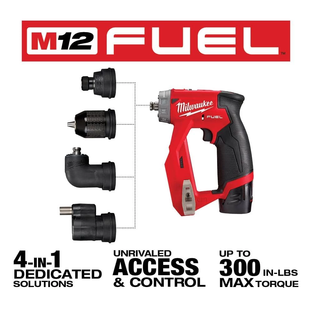 Milwaukee M12 FUEL 12V Lithium-Ion Brushless Cordless 4-in-1 Installation 3/8 in. Drill Driver Kit W/ Bonus 2.0Ah Battery 4 Milwaukee M12 FUEL 12V Lithium-Ion Brushless Cordless 4-in-1 Installation 3/8 in. Drill Driver Kit W/ Bonus 2.0Ah Battery - Image 2