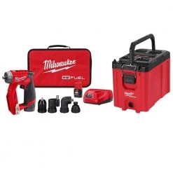 Milwaukee M12 FUEL 12V Lithium-Ion Brushless Cordless 4-in-1 Installation 3/8 in. Drill Driver Kit & 4-Tool Heads W/PACKOUT