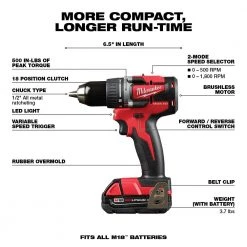 Milwaukee M18 18-Volt Lithium-Ion Brushless Cordless 1/2 in. Compact Drill/Driver with (1) 2.0 Ah Battery, Charger and Tool Bag -Power Tools Sales Store milwaukee power drills 2801 21p 40 1000