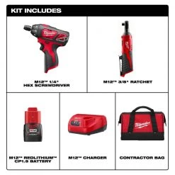 Milwaukee M12 12V Lithium-Ion Cordless 3/8 in. Ratchet/Screwdriver Kit with 3/8 in. Drive SAE/Metric Impact Socket Set (43-Piece) -Power Tools Sales Store milwaukee power tool combo kits 2401 21r 49 66 7009 e1 1000