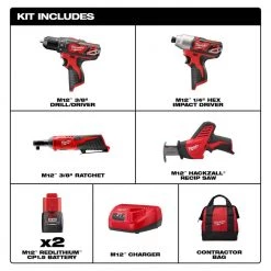 Milwaukee M12 12V Lithium-Ion Cordless Drill Driver/Impact Driver/Ratchet Combo Kit (3-Tool) w/ M12 HACKZALL Reciprocating Saw -Power Tools Sales Store milwaukee power tool combo kits 2494 22 2457 20 2420 20 e1 1000