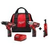 Milwaukee M12 12V Lithium-Ion Cordless Drill Driver/Impact Driver/ Ratchet Combo Kit (3-Tool)