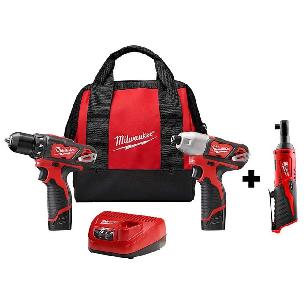 Milwaukee M12 12V Lithium-Ion Cordless Drill Driver/Impact Driver/ Ratchet Combo Kit (3-Tool) 3 Milwaukee M12 12V Lithium-Ion Cordless Drill Driver/Impact Driver/ Ratchet Combo Kit (3-Tool)