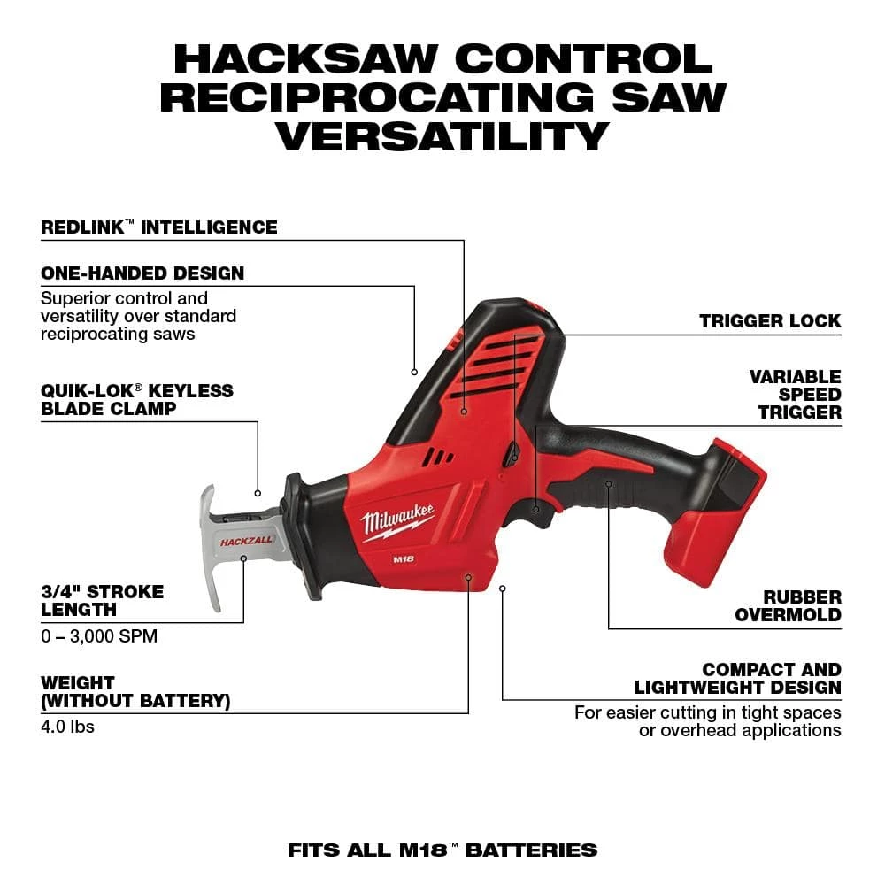 Milwaukee M18 18V Lithium-Ion Cordless Combo Tool Kit (7-Tool) with Two 3.0 Ah Batteries, Charger and Tool Bag 7 Milwaukee M18 18V Lithium-Ion Cordless Combo Tool Kit (7-Tool) with Two 3.0 Ah Batteries, Charger and Tool Bag - Image 5