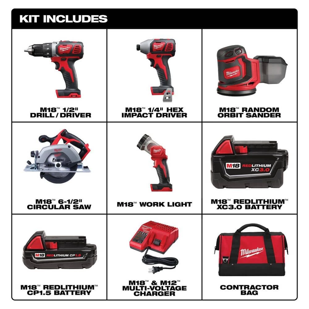 Milwaukee M18 18V Lithium-Ion Cordless Combo Kit (5-Tool) with 2-Batteries, Charger and Tool Bag 4 Milwaukee M18 18V Lithium-Ion Cordless Combo Kit (5-Tool) with 2-Batteries, Charger and Tool Bag - Image 2