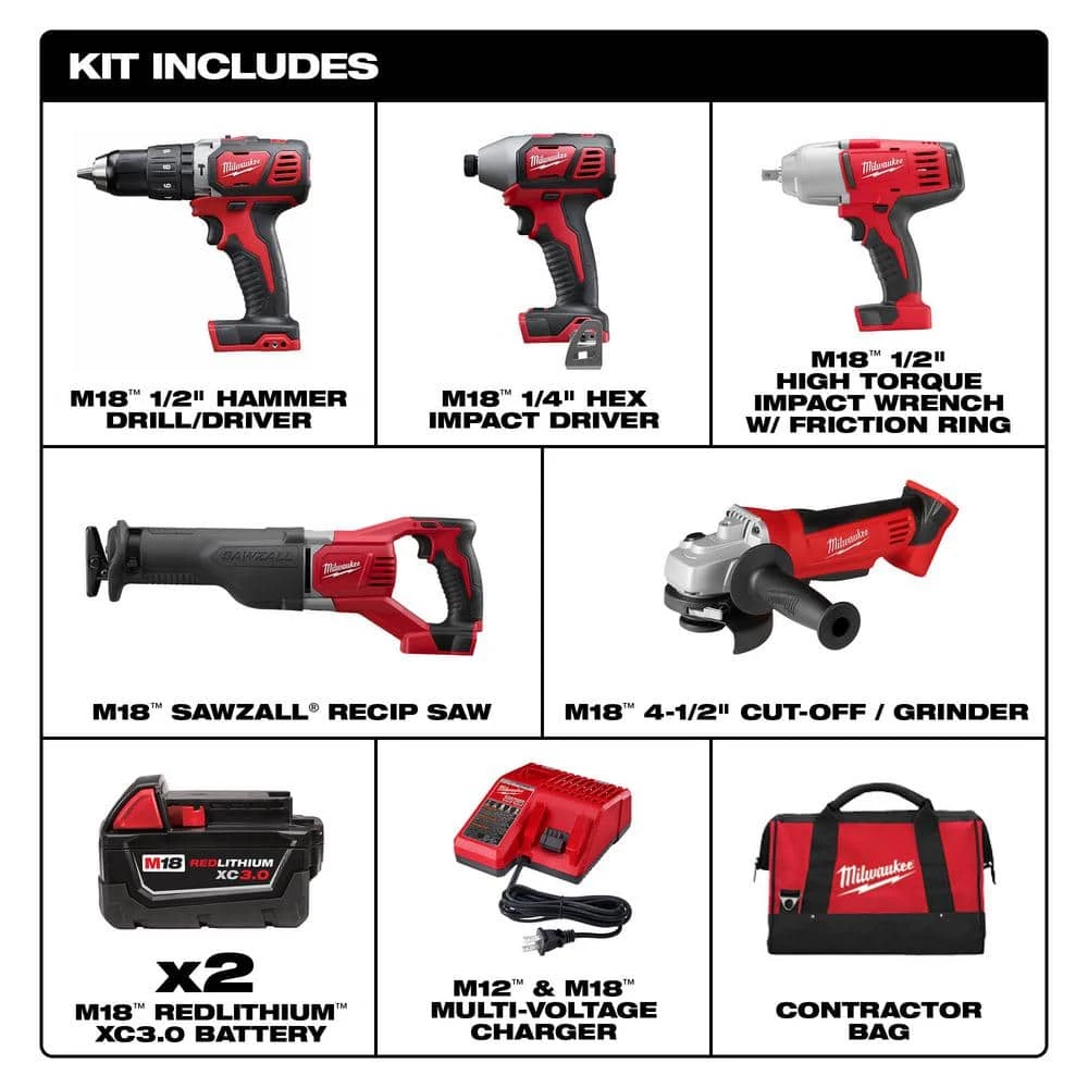 Milwaukee M18 18V Lithium-Ion Cordless Combo Tool Kit (5-Tool) with Two 3.0 Ah Batteries, Charger and Tool Bag 4 Milwaukee M18 18V Lithium-Ion Cordless Combo Tool Kit (5-Tool) with Two 3.0 Ah Batteries, Charger and Tool Bag - Image 2
