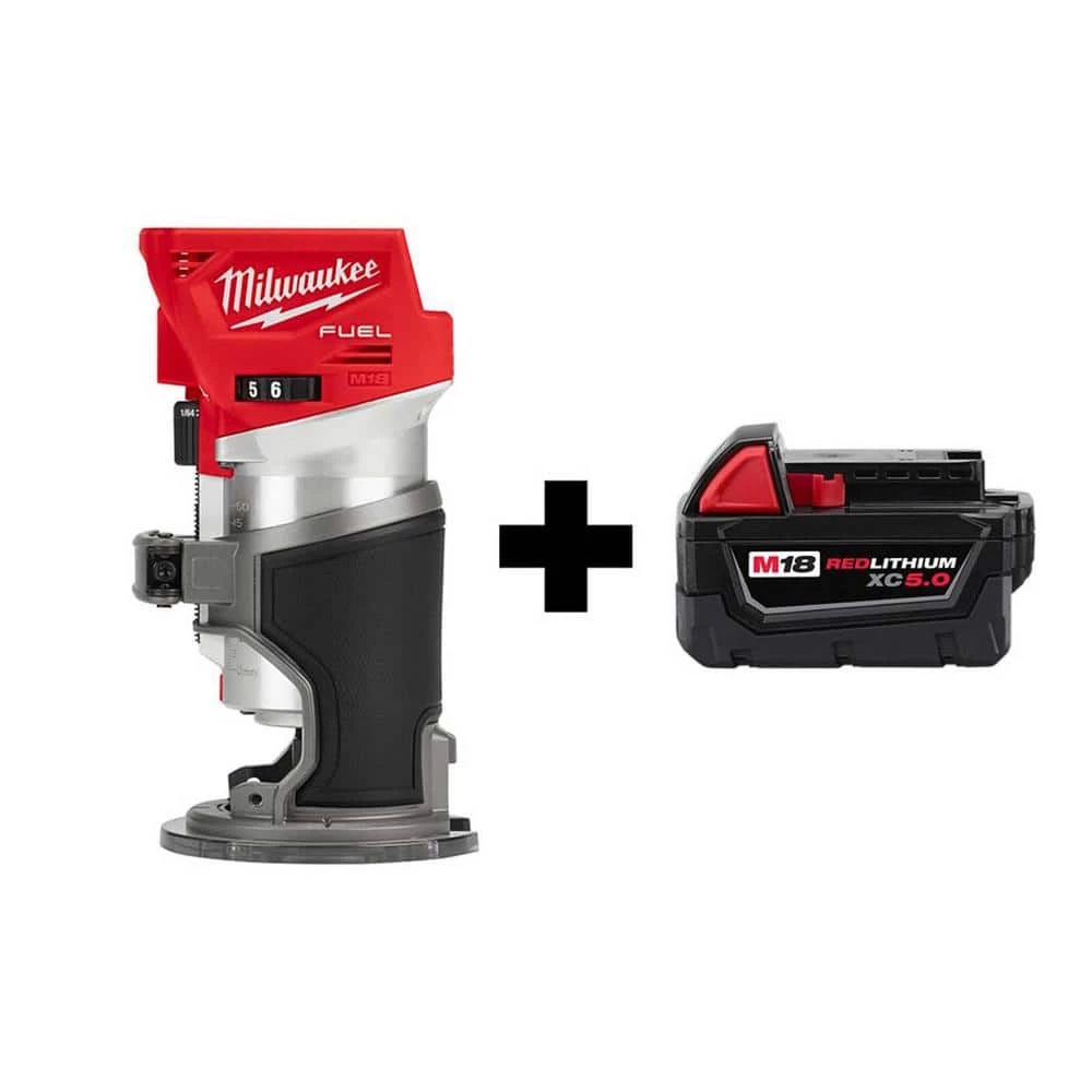 Milwaukee M18 FUEL 18V Lithium-Ion Brushless Cordless Compact Router with M18 5.0 Ah Battery 1 Milwaukee M18 FUEL 18V Lithium-Ion Brushless Cordless Compact Router with M18 5.0 Ah Battery