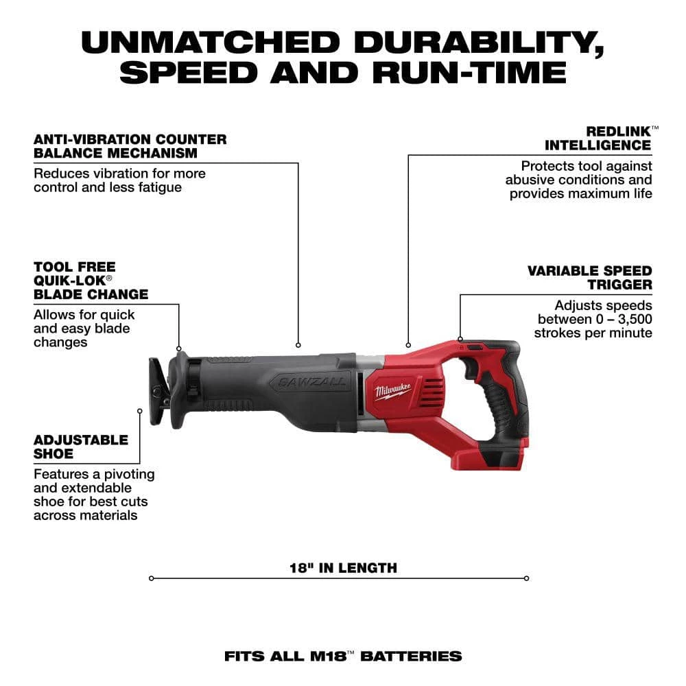 Milwaukee M18 18V Lithium-Ion Cordless Compact Drill/Impact/Multi-Tool/Circular Saw/Reciprocating Saw Combo Kit (5-Tool) 9 Milwaukee M18 18V Lithium-Ion Cordless Compact Drill/Impact/Multi-Tool/Circular Saw/Reciprocating Saw Combo Kit (5-Tool) - Image 7