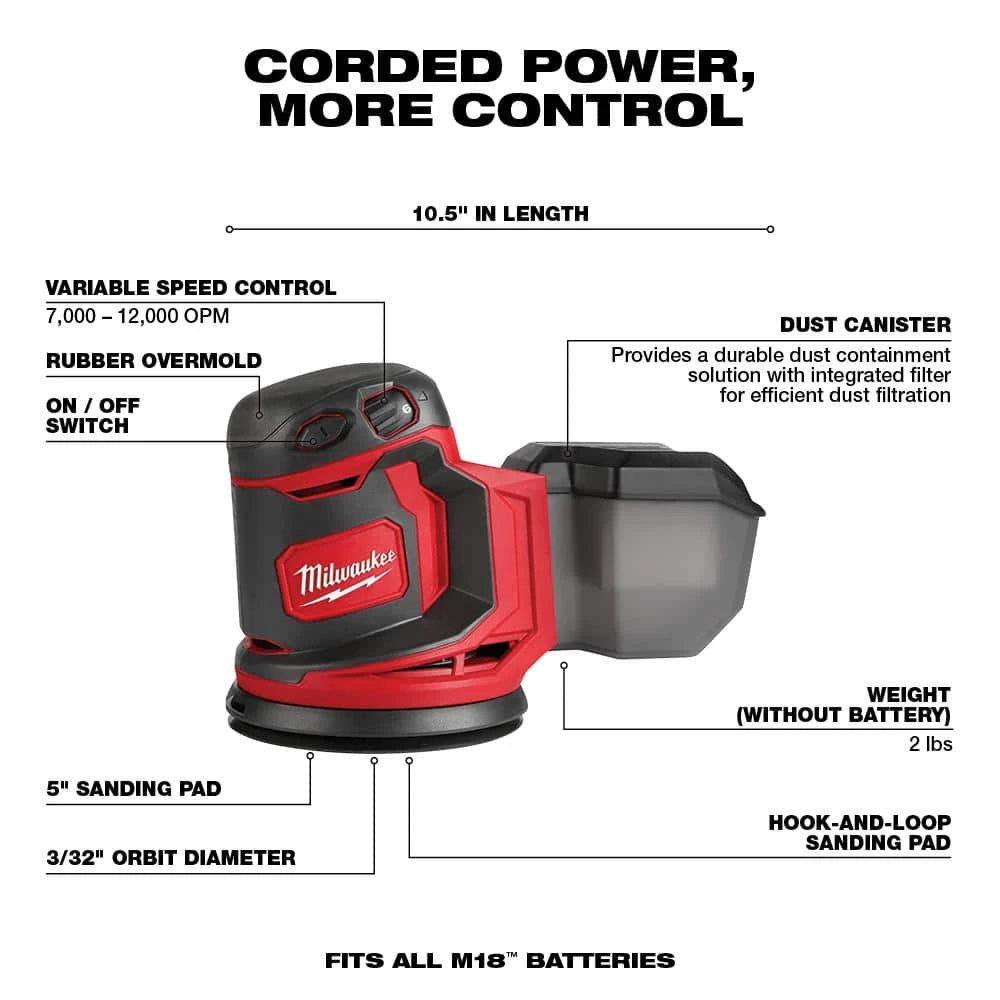 Milwaukee M18 18V Lithium-Ion Brushless Cordless Compact Drill/Impact & Multi-Tool Combo Kit (3-Tool) W/ Random Orbit Sander 8 Milwaukee M18 18V Lithium-Ion Brushless Cordless Compact Drill/Impact & Multi-Tool Combo Kit (3-Tool) W/ Random Orbit Sander - Image 6
