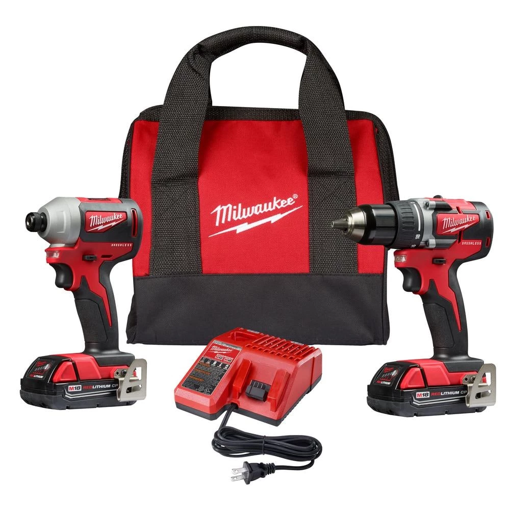 Milwaukee M18 18V Lithium-Ion Brushless Cordless Compact Drill/Impact Combo Kit (2-Tool) W/ (2) 2.0Ah Batteries, Charger & Bag 3 Milwaukee M18 18V Lithium-Ion Brushless Cordless Compact Drill/Impact Combo Kit (2-Tool) W/ (2) 2.0Ah Batteries, Charger & Bag