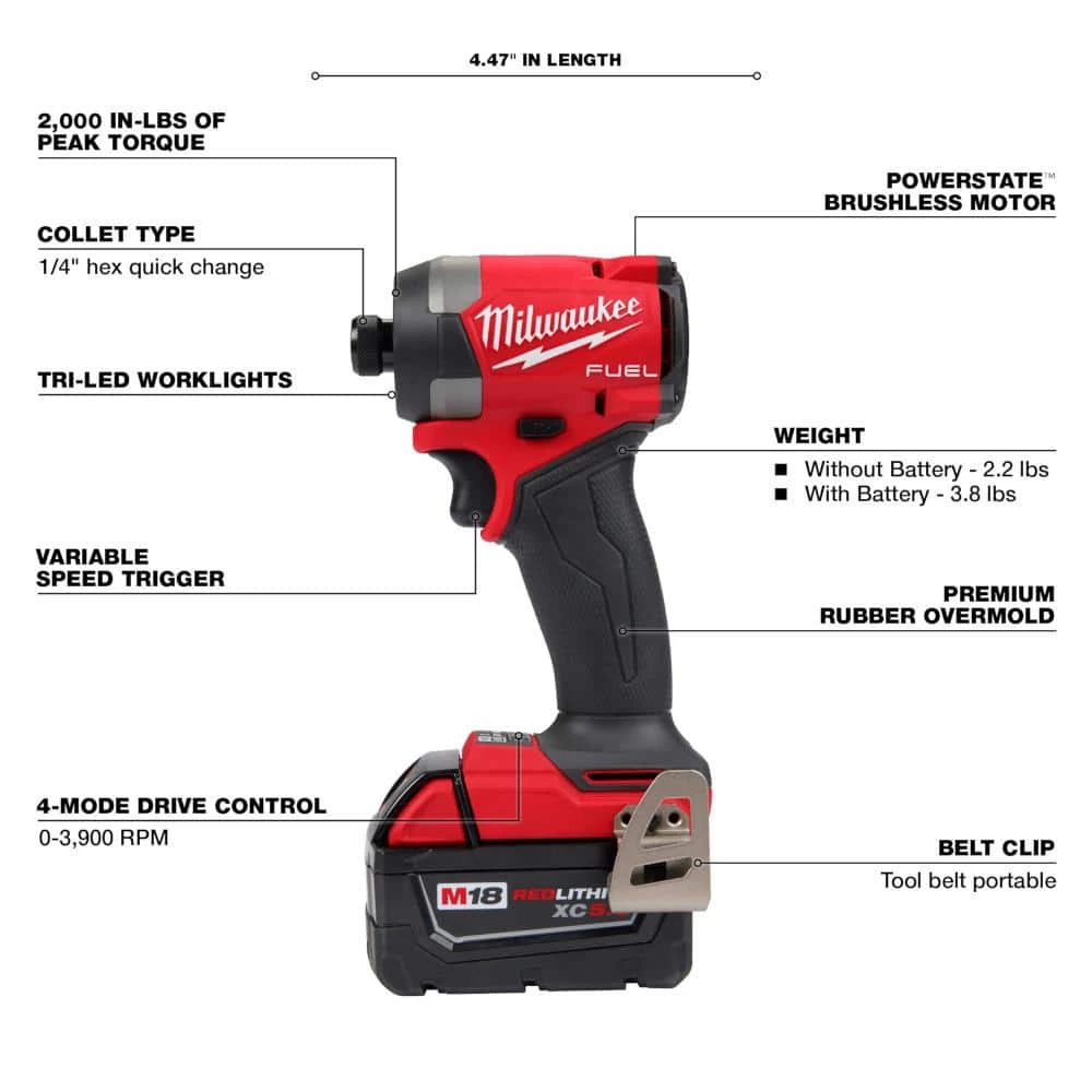 Milwaukee M18 FUEL 18V Lithium-Ion Brushless Cordless Hammer Drill and Impact Driver Combo Kit (2-Tool) with 2 Batteries 6 Milwaukee M18 FUEL 18V Lithium-Ion Brushless Cordless Hammer Drill and Impact Driver Combo Kit (2-Tool) with 2 Batteries - Image 5