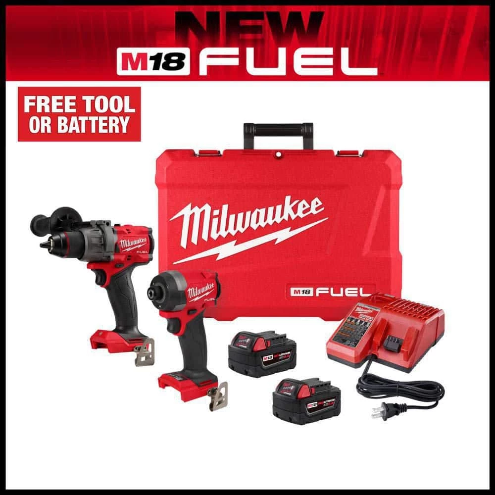 Milwaukee M18 FUEL 18V Lithium-Ion Brushless Cordless Hammer Drill and Impact Driver Combo Kit (2-Tool) with 2 Batteries 2 Milwaukee M18 FUEL 18V Lithium-Ion Brushless Cordless Hammer Drill and Impact Driver Combo Kit (2-Tool) with 2 Batteries