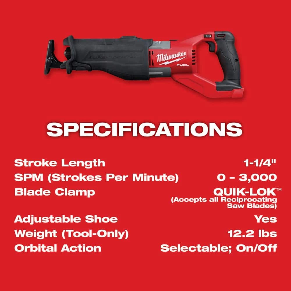 Milwaukee M18 FUEL 18V Lithium-Ion Brushless Cordless Super SAWZALL Orbital Reciprocating Saw (Tool-Only) 9 Milwaukee M18 FUEL 18V Lithium-Ion Brushless Cordless Super SAWZALL Orbital Reciprocating Saw (Tool-Only) - Image 7