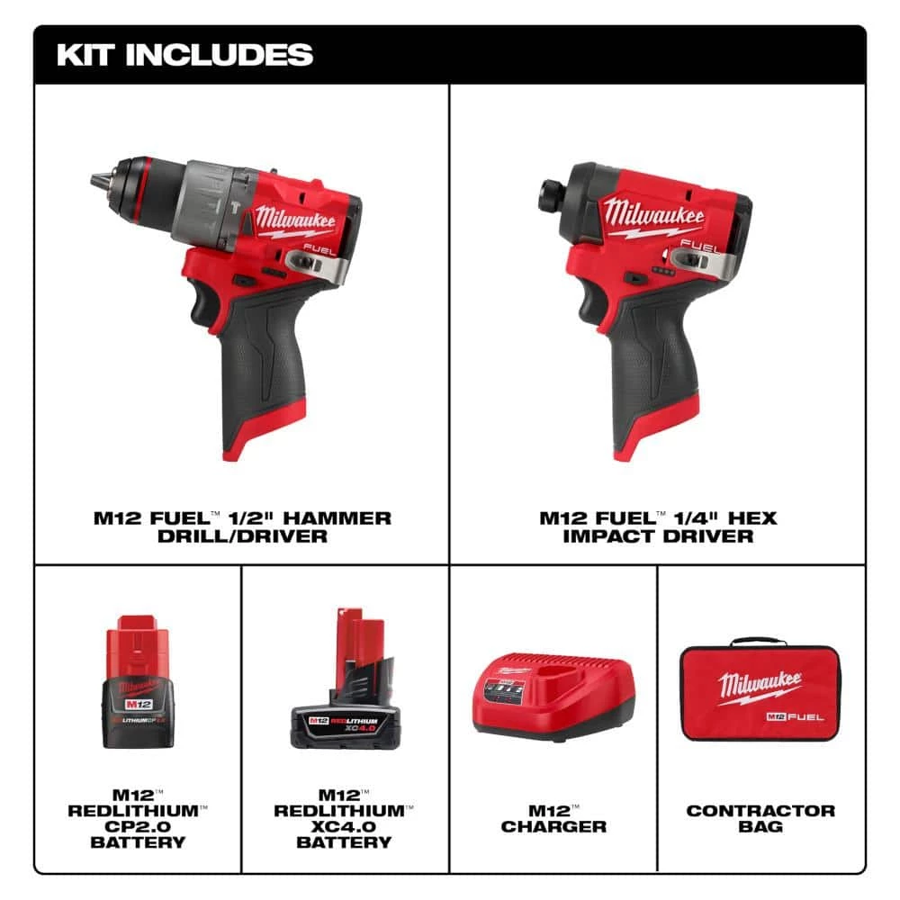 Milwaukee M12 FUEL 12V Lithium-Ion Brushless Cordless Hammer Drill and Impact Driver Combo Kit w/2 Batteries and Bag (2-Tool) 5 Milwaukee M12 FUEL 12V Lithium-Ion Brushless Cordless Hammer Drill and Impact Driver Combo Kit w/2 Batteries and Bag (2-Tool) - Image 3