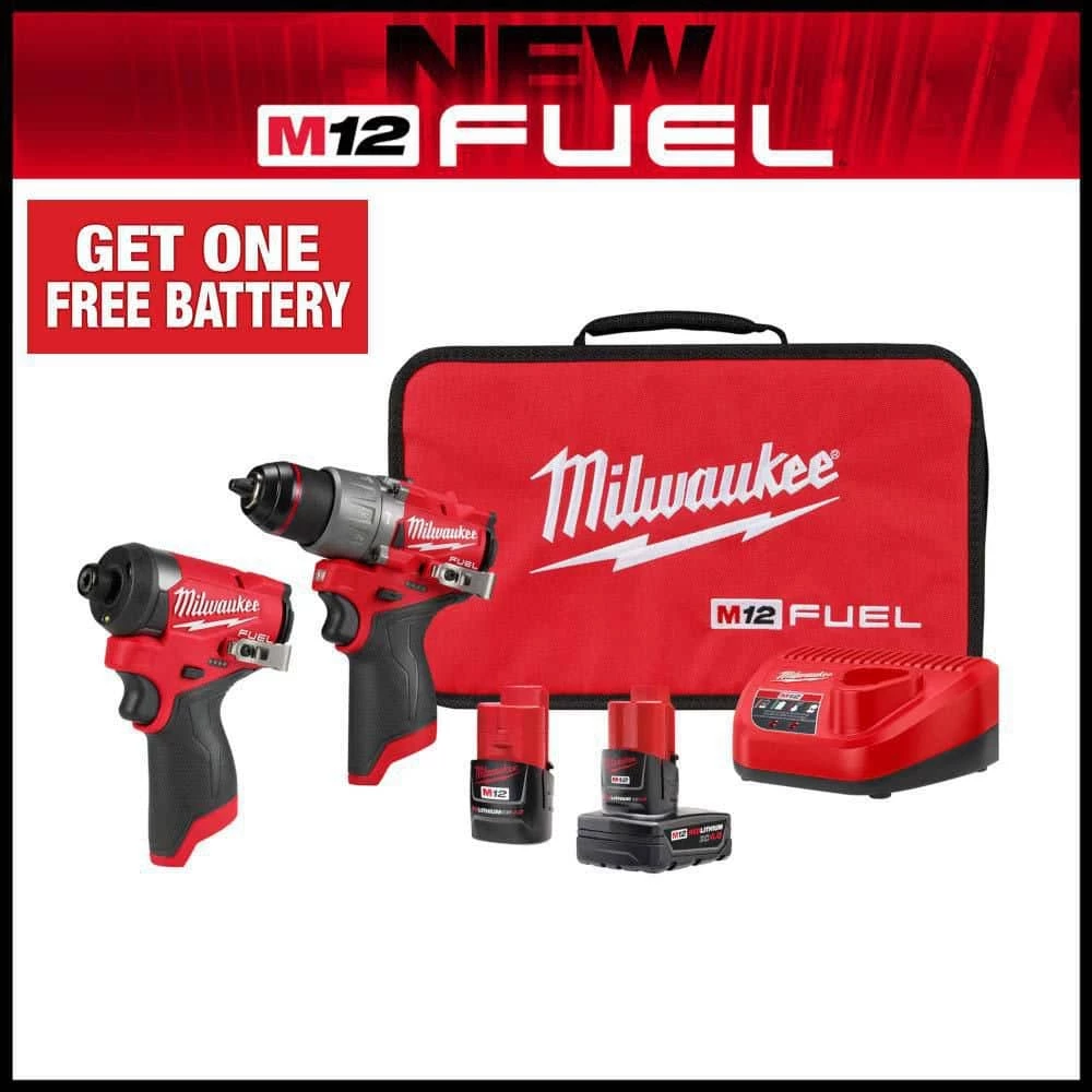 Milwaukee M12 FUEL 12V Lithium-Ion Brushless Cordless Hammer Drill and Impact Driver Combo Kit w/2 Batteries and Bag (2-Tool) 3 Milwaukee M12 FUEL 12V Lithium-Ion Brushless Cordless Hammer Drill and Impact Driver Combo Kit w/2 Batteries and Bag (2-Tool)