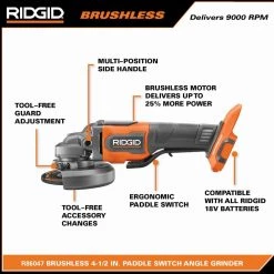 RIDGID 18V Brushless Cordless 4-1/2 in. Paddle Switch Angle Grinder (Tool Only) 18 RIDGID 18V Brushless Cordless 4-1/2 in. Paddle Switch Angle Grinder (Tool Only) -Power Tools Sales Store ridgid angle grinders r86047b 40 1000