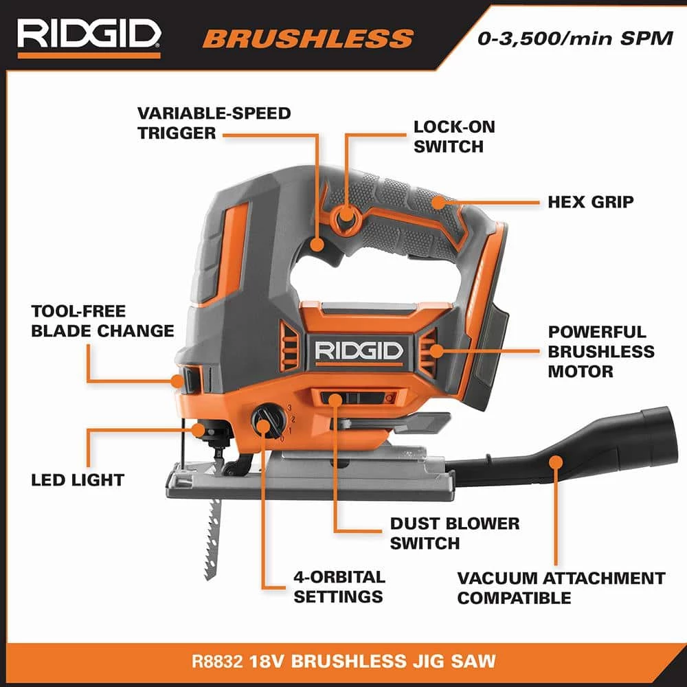 RIDGID 18V OCTANE Brushless Cordless Jig Saw (Tool Only) 5 RIDGID 18V OCTANE Brushless Cordless Jig Saw (Tool Only) - Image 3