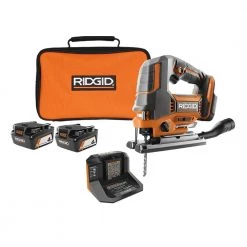 RIDGID 18V OCTANE Brushless Cordless Jig Saw with Jig Saw Blade, Vacuum Attachment, (2) 4.0 Ah Batteries, Charger, and Bag