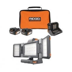 RIDGID 18V Hybrid Folding Panel Light with (2) 4.0 Ah Batteries, Charger, and Bag