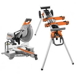 RIDGID 15 Amp 12 in. Corded Dual Bevel Sliding Miter Saw with 70 Deg. Miter Capacity with Professional Compact Miter Saw Stand