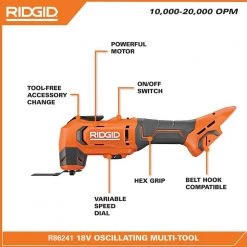 RIDGID 18V Cordless Oscillating Multi-Tool Kit with (2) 2.0 Ah Batteries and Charger 17 RIDGID 18V Cordless Oscillating Multi-Tool Kit with (2) 2.0 Ah Batteries and Charger -Power Tools Sales Store ridgid oscillating tools r86241ksb 40 1000