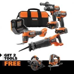 RIDGID 18V Brushless Cordless 4-Tool Combo Kit w/ 18V Brushless 7-1/4 in. Circular Saw, 18V Brushless Jig Saw