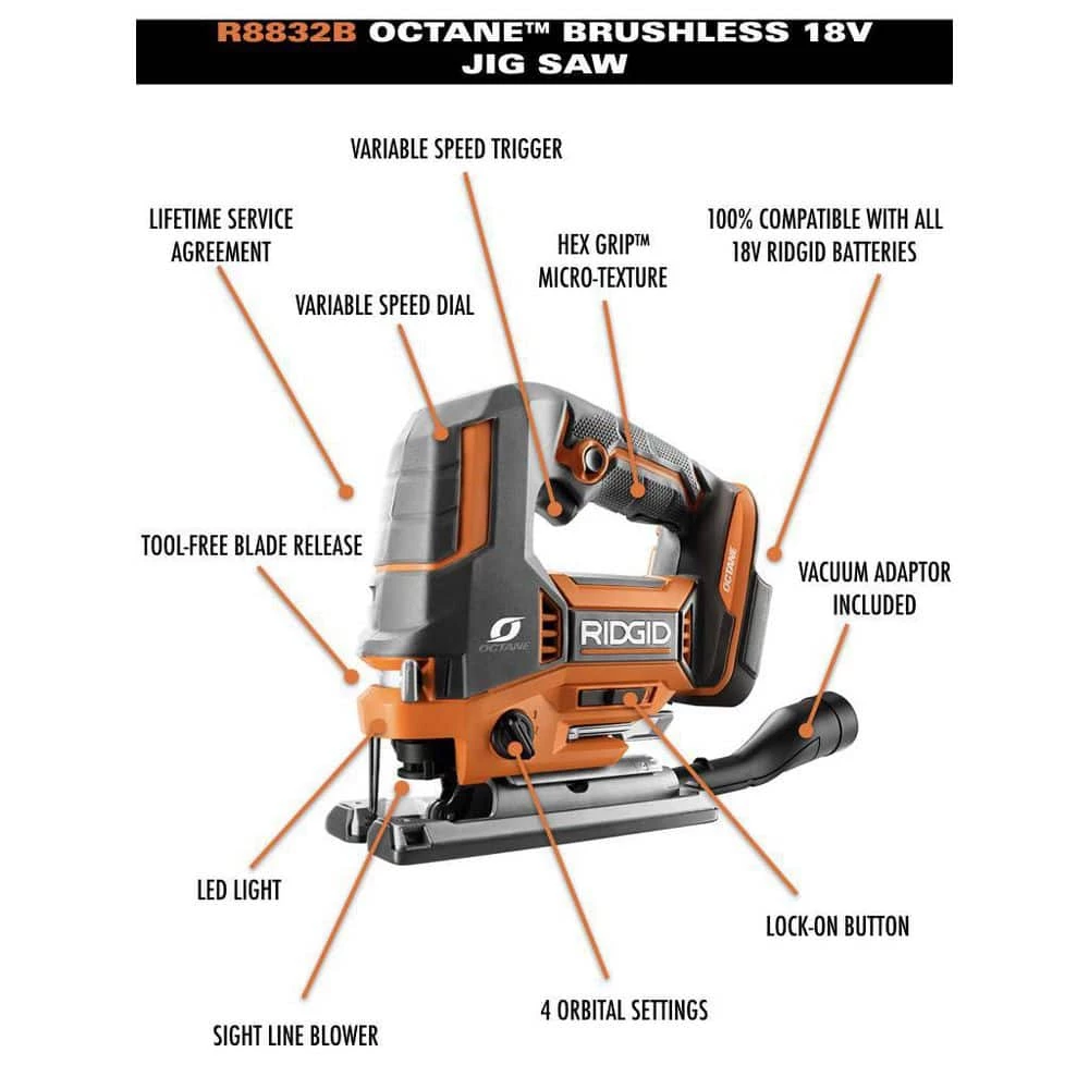 RIDGID 18V Brushless Cordless 4-Tool Combo Kit w/ 18V Brushless 7-1/4 in. Circular Saw, 18V Brushless Jig Saw 6 RIDGID 18V Brushless Cordless 4-Tool Combo Kit w/ 18V Brushless 7-1/4 in. Circular Saw, 18V Brushless Jig Saw - Image 4