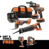 RIDGID 18V Brushless Cordless 4-Tool Combo Kit w/ 18V Cordless LED Spotlight, 18V Brushless Jig Saw