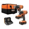 RIDGID 18V Cordless 2-Tool Combo Kit with 1/2 in. Drill/Driver, 1/4 in. Impact Driver, (2) 2.0 Ah Batteries, Charger, and Bag
