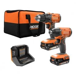 RIDGID 18V Cordless 2-Tool Combo Kit with 1/2 in. Drill/Driver, 1/4 in. Impact Driver, (2) 2.0 Ah Batteries, Charger, and Bag