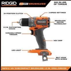 RIDGID 18V Brushless SubCompact Drill/Impact Kit with (2) 2.0 Ah Batteries, Charger, and Tool Bag -Power Tools Sales Store ridgid power tool combo kits r97801 40 1000