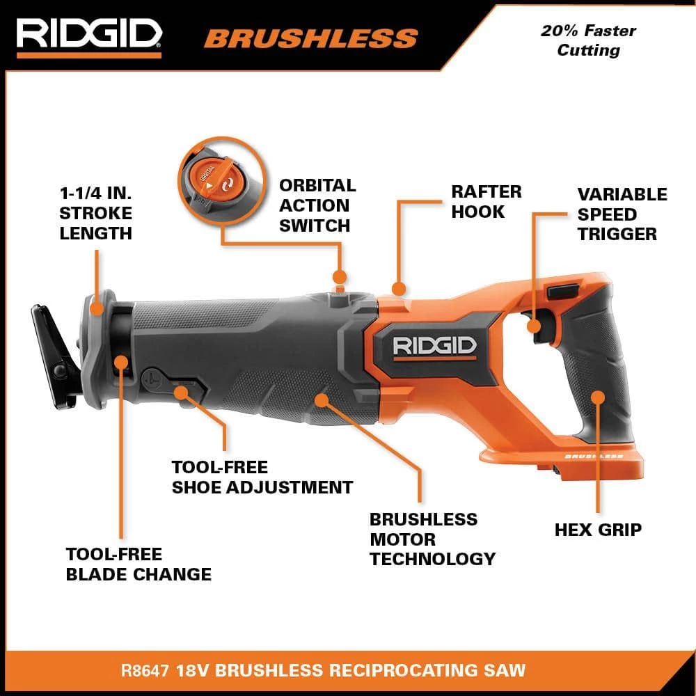 RIDGID 18V Brushless Cordless Reciprocating Saw (Tool Only) 5 RIDGID 18V Brushless Cordless Reciprocating Saw (Tool Only) - Image 3