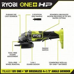 RYOBI ONE+ HP 18V Brushless Cordless 4-1/2 in. Angle Grinder (Tool Only) 19 RYOBI ONE+ HP 18V Brushless Cordless 4-1/2 in. Angle Grinder (Tool Only) -Power Tools Sales Store ryobi angle grinders pblag01b 40 1000