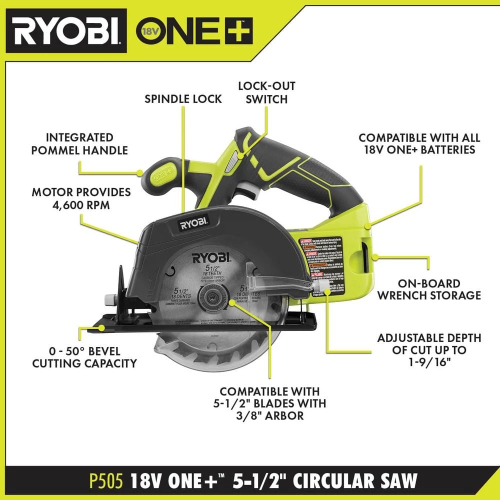 RYOBI ONE+ 18V Cordless 5.5 in. Circular Saw (Tool Only) 5 RYOBI ONE+ 18V Cordless 5.5 in. Circular Saw (Tool Only) - Image 3