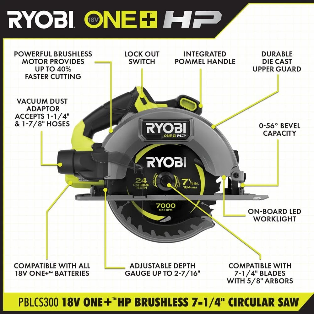 RYOBI ONE+ HP 18V Brushless Cordless 7-1/4 in. Circular Saw (Tool Only) 5 RYOBI ONE+ HP 18V Brushless Cordless 7-1/4 in. Circular Saw (Tool Only) - Image 3