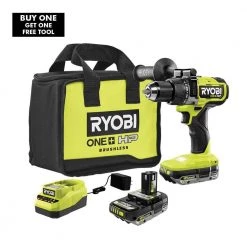 RYOBI ONE+ HP 18V Brushless Cordless 1/2 in. Hammer Drill Kit with (2) 2.0 Ah Batteries, Charger, and Bag
