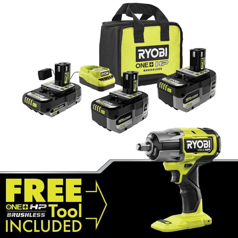 RYOBI ONE+ 18V Lithium-Ion 2.0 Ah, 4.0 Ah, and 6.0 Ah HIGH PERFORMANCE Batteries and Charger Kit w/ HP Brushless Impact Wrench 3 RYOBI ONE+ 18V Lithium-Ion 2.0 Ah, 4.0 Ah, and 6.0 Ah HIGH PERFORMANCE Batteries and Charger Kit w/ HP Brushless Impact Wrench
